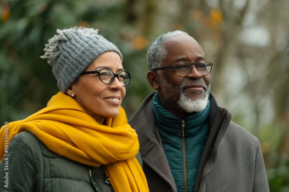 Portrait of a senior African American couple in the autumn park. Portrait of a senior African American couple in the autumn park.
