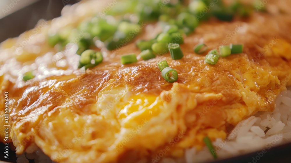Delicious Omelette on Rice with Fresh Green Onions Delicious Omelette on Rice with Fresh Green Onions
