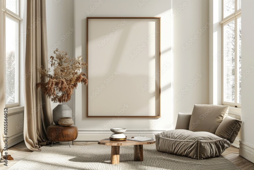 Fototapeta premium The room is decorated with a potted plant and a hanging plant, generative ai image