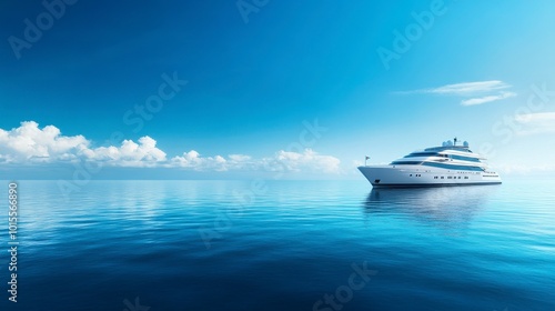 A luxurious yacht floats serenely on calm blue waters under a clear sky.