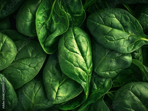 A close-up of spinach leaves showing their natural texture and vibrant color