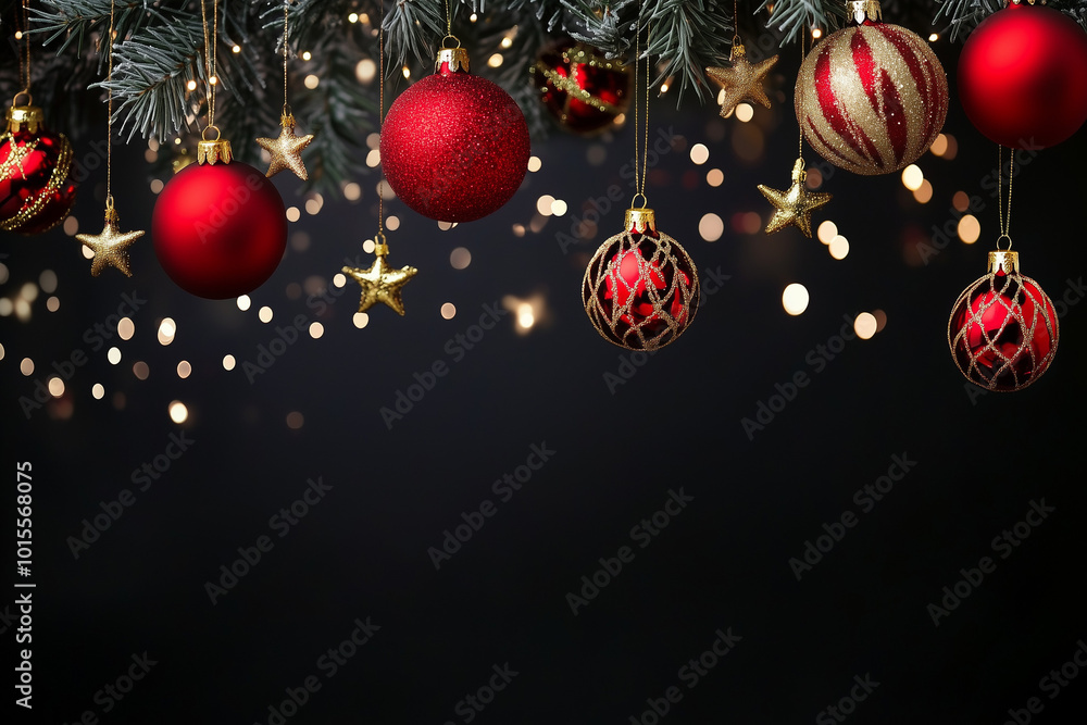 Fototapeta premium Merry Christmas and Happy New Year Festive Background with Holiday Greetings, Snowflakes, and Sparkling Winter Wonderland Celebration