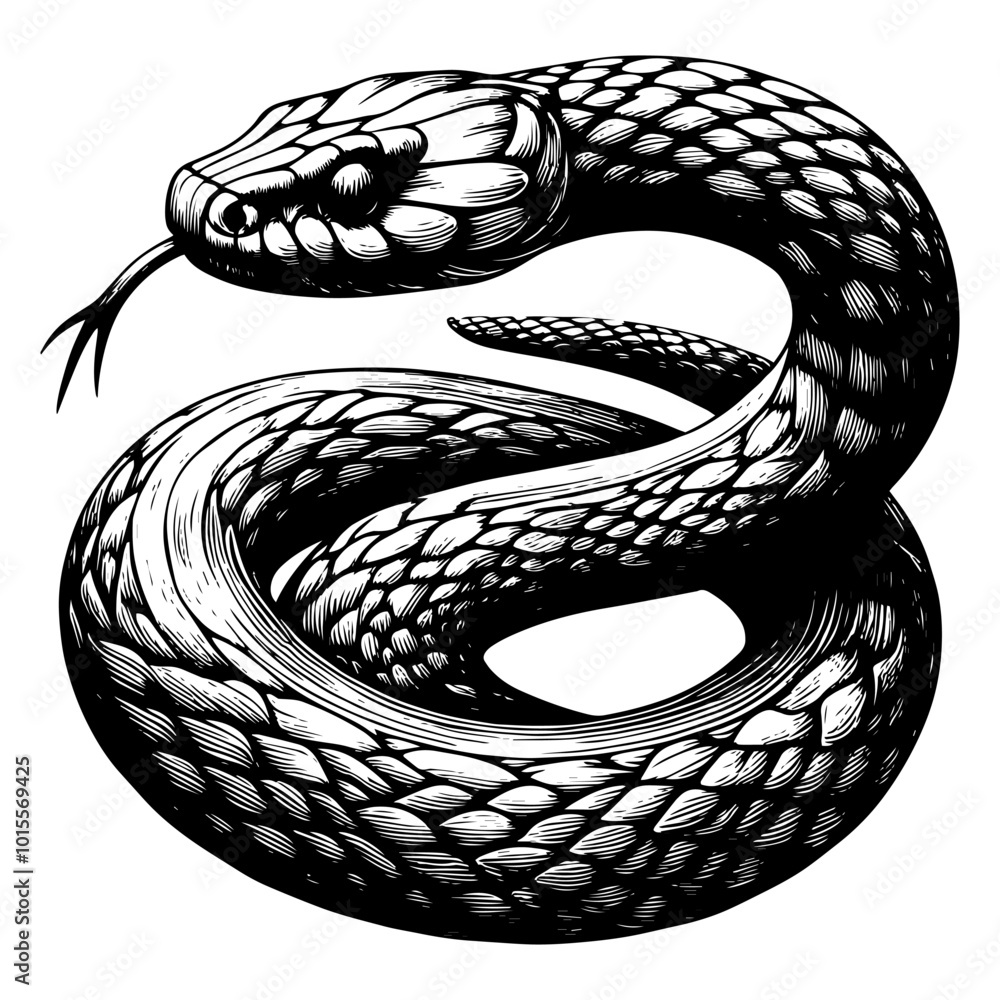 Snake illustration in black and white style. Vector, generative ai. Snake illustration in black and white style. Vector, generative ai.