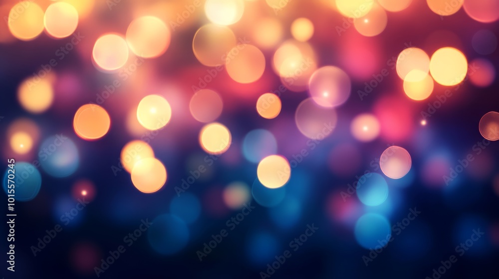 A collection of blurred multicolored fairy lights radiates warmth and vibrancy, with blue, red, and yellow hues creating a magical ambiance against a dark purple backdrop A collection of blurred multicolored fairy lights radiates warmth and vibrancy, with blue, red, and yellow hues creating a magical ambiance against a dark purple backdrop