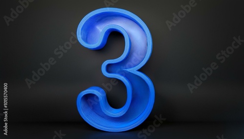 Number 3 of blue color. 3d Render illustration 