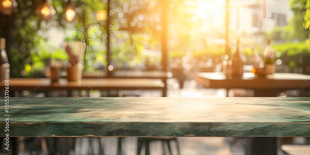 Outdoor Cafe Table Setting with Warm Sunset Light Outdoor Cafe Table Setting with Warm Sunset Light