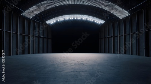 Dark Industrial Hallway with Lights