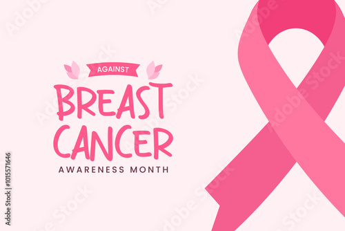 October breast cancer awareness month poster design with pink ribbon symbol