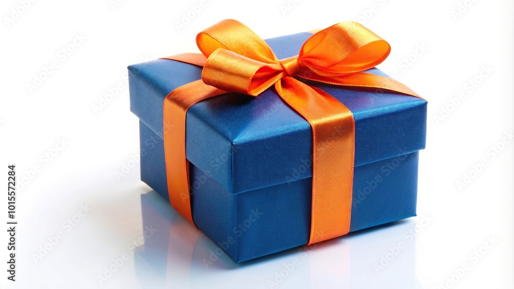 Obraz premium Gift box with orange bow on white background with selective focus