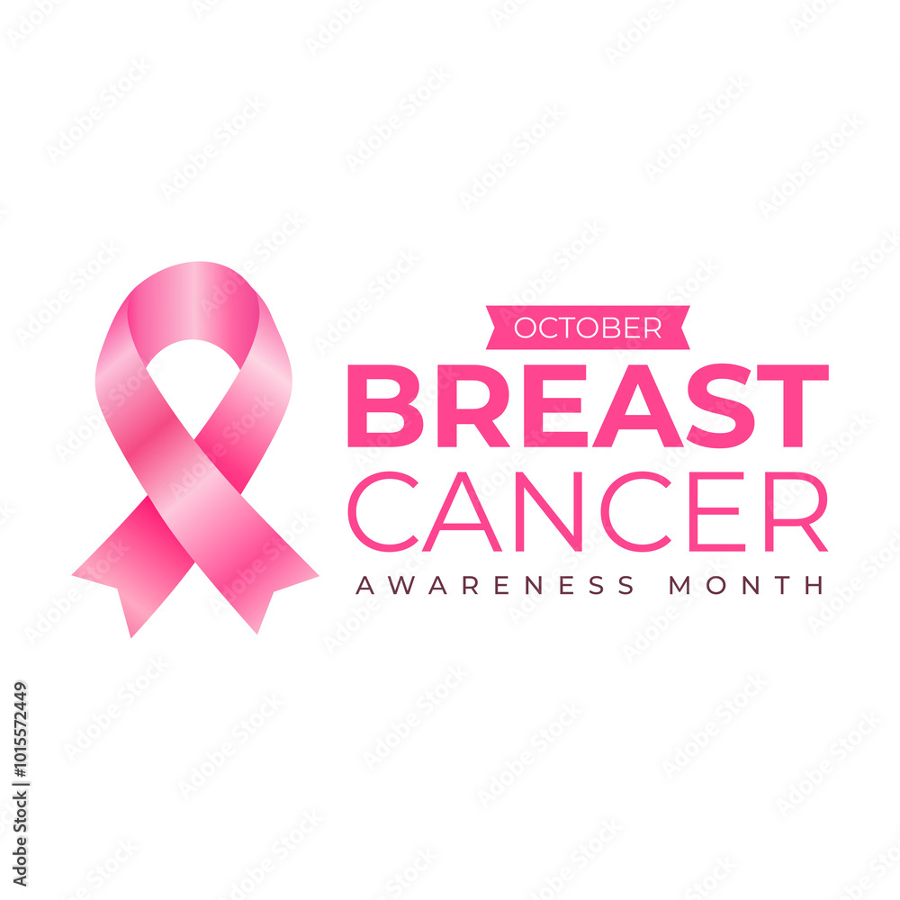 Fototapeta premium Breast cancer awareness month emblem with pink ribbon symbol