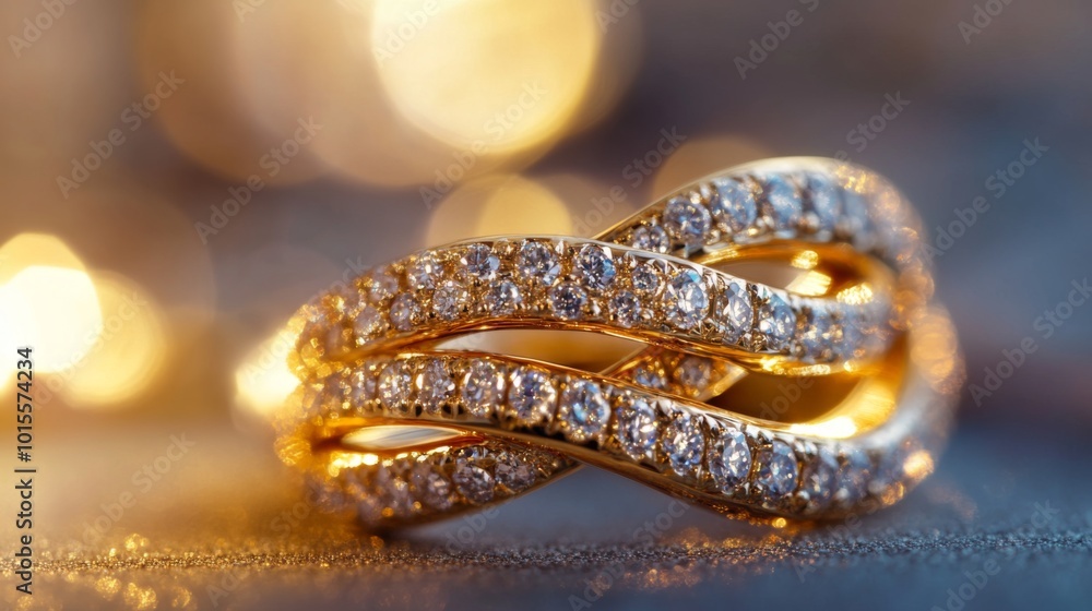 Elegant Golden Ring with Sparkling Diamonds Elegant Golden Ring with Sparkling Diamonds