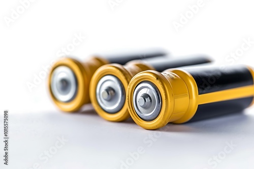 Several AA batteries in perspective on a white background, closeup