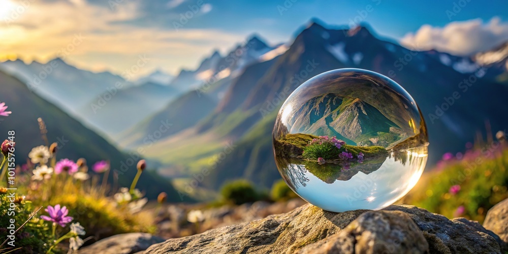 glass ball with flowers in the mountains created with Tilted Angle