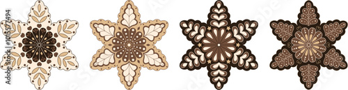 Foto Set of decorative hand drawn gingerbread mandalas with doodle floral pattern