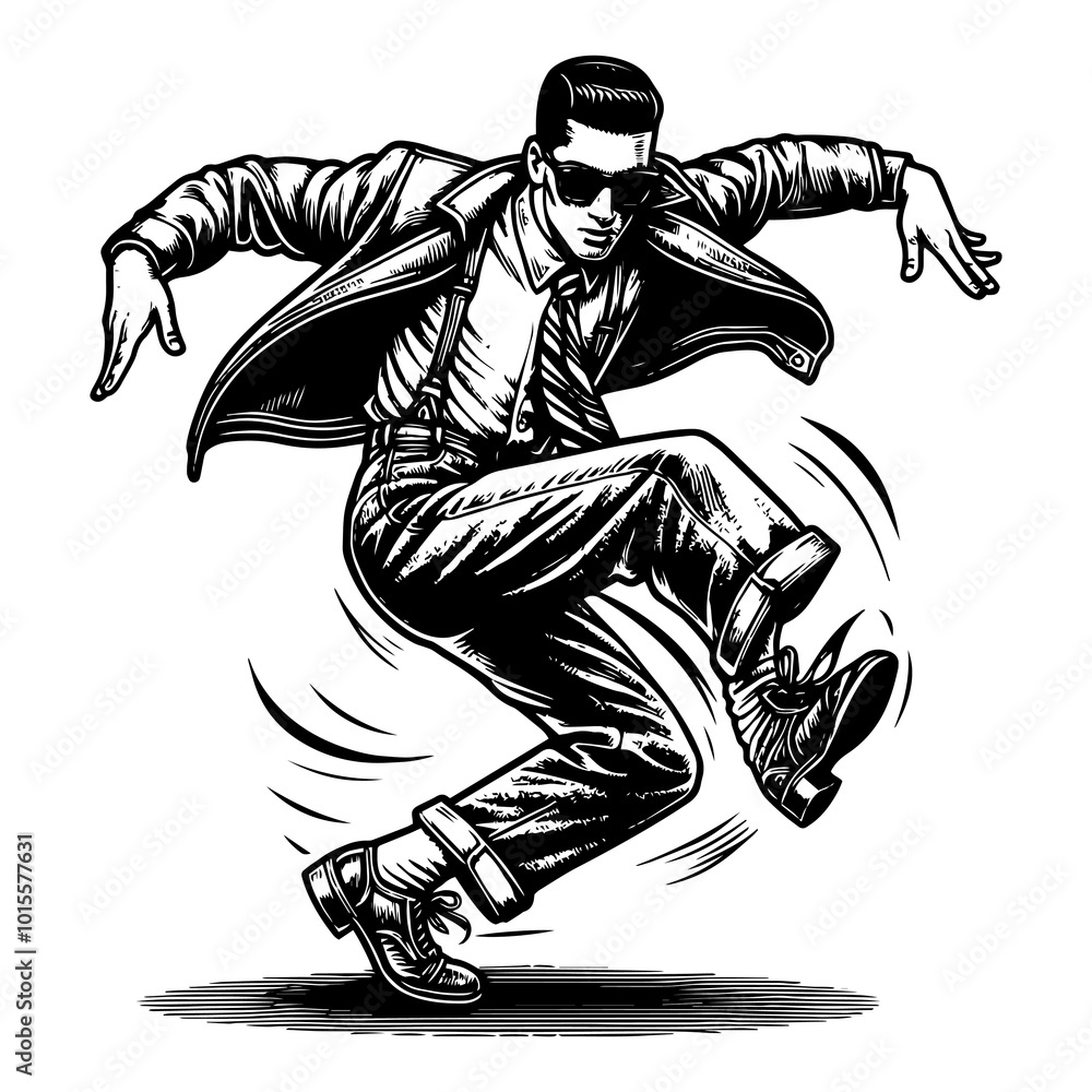 Fototapeta premium Energetic dancer in retro style. Raster, generative ai.