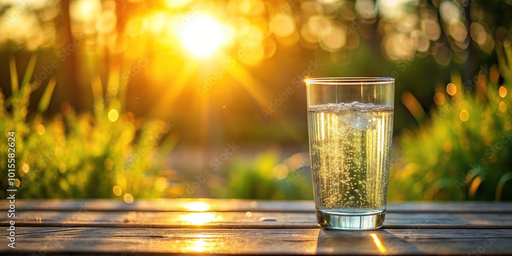 Glass of sparkling water in the sunlight Glass of sparkling water in the sunlight