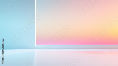 Abstract white and colored gradient glasses interior with window. 3D illustration and rendering.