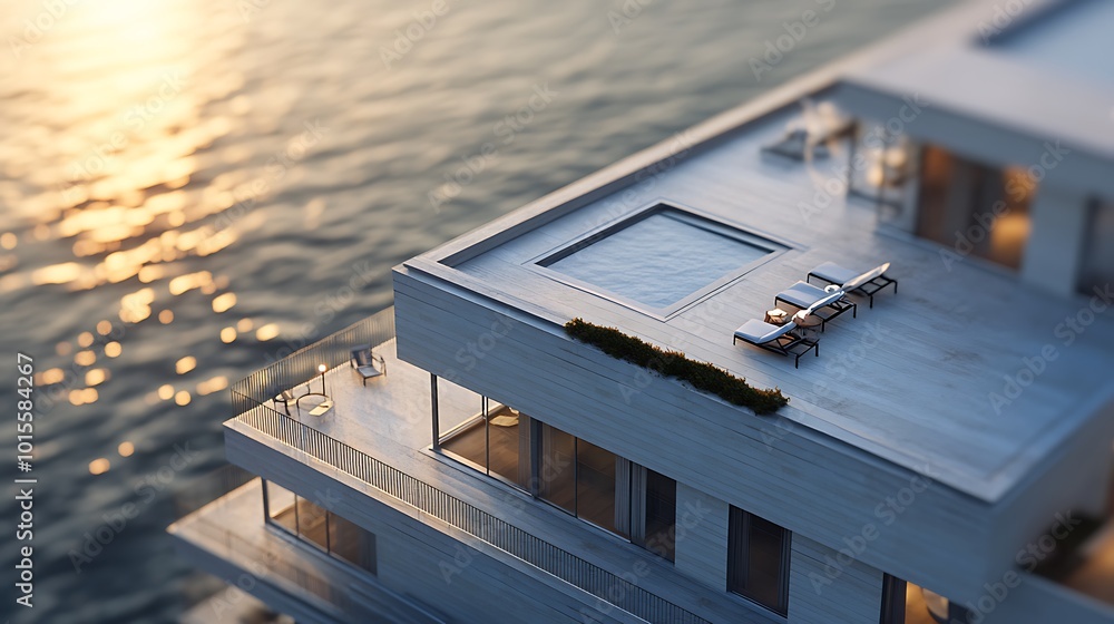 Rooftop Pool and Lounge Area of a Modern Waterfront Home Stock ...