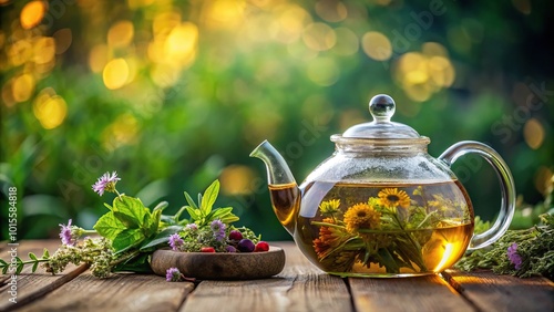 Glass teapot with herbal tea