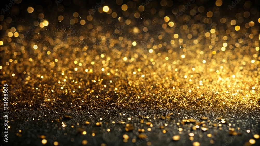 Glittering gold background with a holiday theme from a high angle view Glittering gold background with a holiday theme from a high angle view