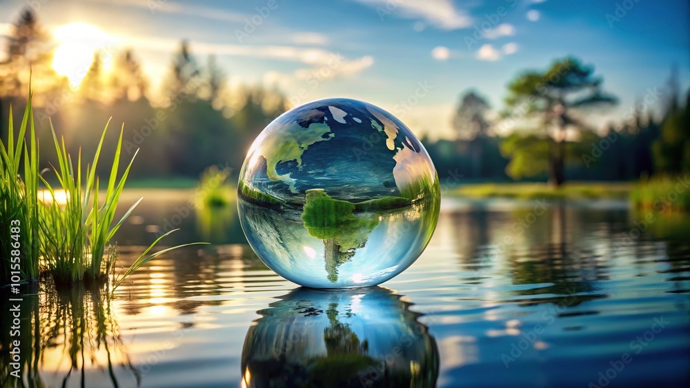 Globe in water with nature background Globe in water with nature background