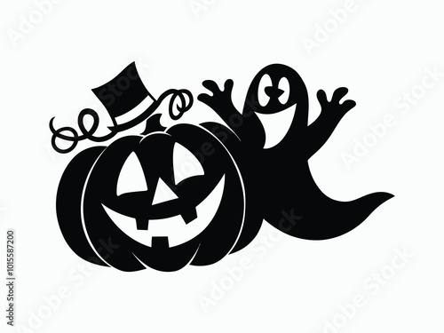 Playful Pumpkin and Ghost Silhouette Vector EPS Template