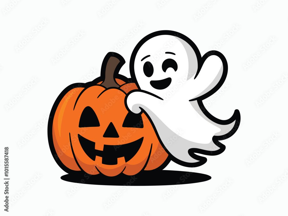 Pumpkin and Ghost Silhouette Joyful Characters Together Vector EPS Template Pumpkin and Ghost Silhouette Joyful Characters Together Vector EPS Template