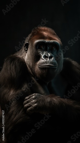 Cinematic Portrait of a Gorilla, Powerful Wildlife Photography with Dark Atmosphere