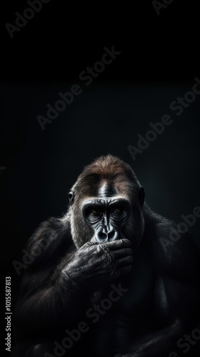 Cinematic Portrait of a Gorilla, Powerful Wildlife Photography with Dark Atmosphere