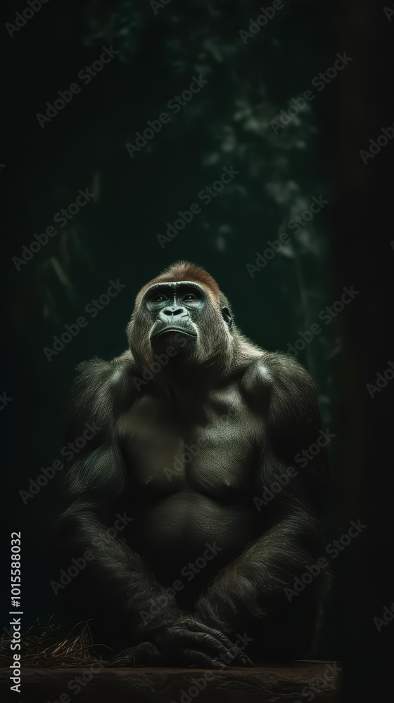 Cinematic Portrait of a Gorilla, Powerful Wildlife Photography with Dark Atmosphere Cinematic Portrait of a Gorilla, Powerful Wildlife Photography with Dark Atmosphere