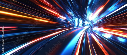 Vibrant abstract background featuring dynamic light trails and high-speed motion blur, perfect for conveying energy and excitement.