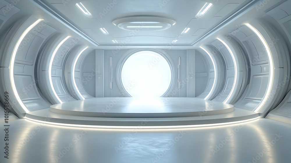 Fototapeta premium Futuristic White Room 3D Render