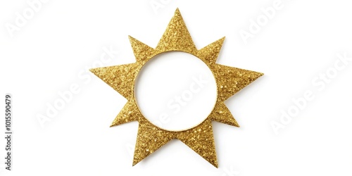 Gold glitter star circle paper cut on white background