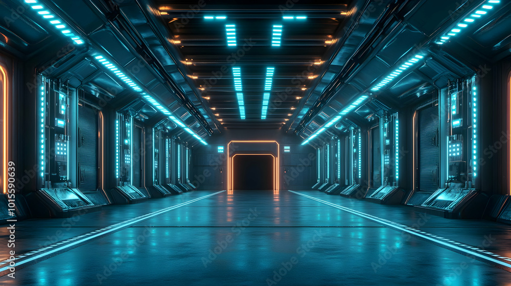 Futuristic Sci-Fi Corridor with Neon Lights 3D Illustration Futuristic Sci-Fi Corridor with Neon Lights 3D Illustration