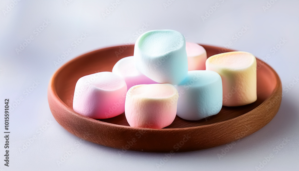 marshmallow, colorful, pale, wooden bowl, sweet, candy, soft, white background, close-up marshmallow, colorful, pale, wooden bowl, sweet, candy, soft, white background, close-up