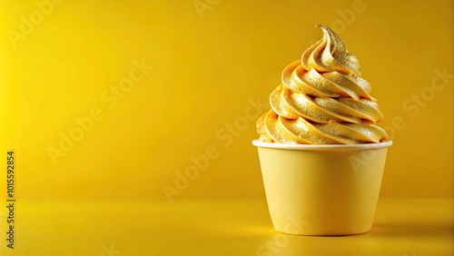 Golden glitter soft serve ice cream in yellow cup