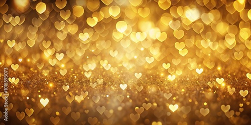Golden heart-shaped bokeh on black background © suchetpong