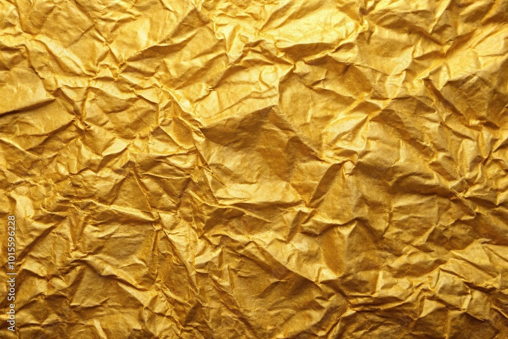 Golden wrinkled paper from above aerial view Golden wrinkled paper from above aerial view