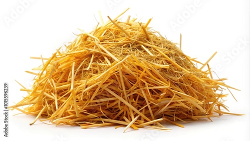 Golden yellow haystack isolated on a white background Macro photo