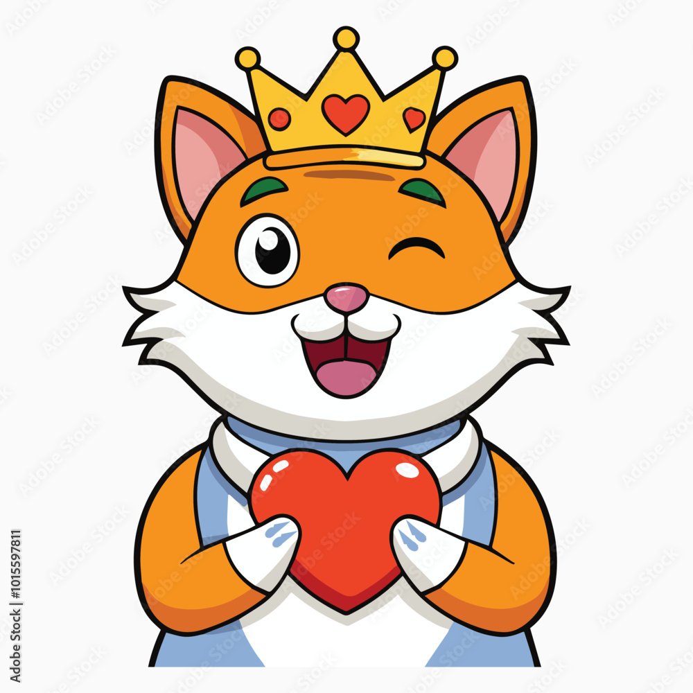 Happy Cat Wearing Crown and Hugging Heart Vector Illustration Happy Cat Wearing Crown and Hugging Heart Vector Illustration