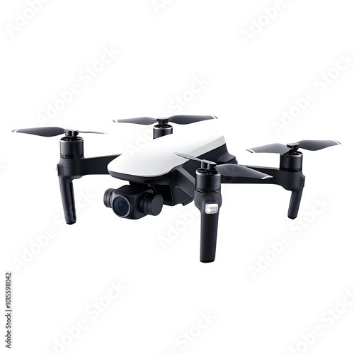 Sleek, modern drone with four propellers and high-quality camera, designed for aerial photography and exploration.