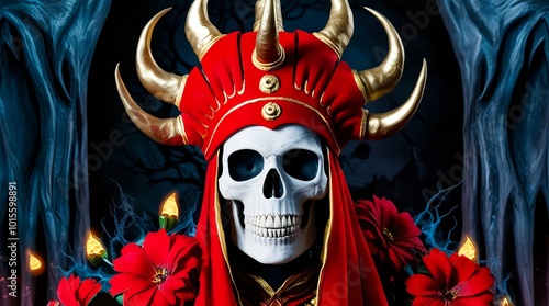 a character wearing a red robe with decorations