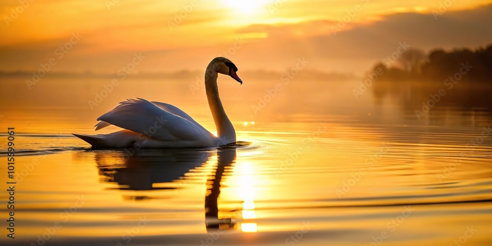 Fototapeta premium Graceful swan silhouette gliding on water