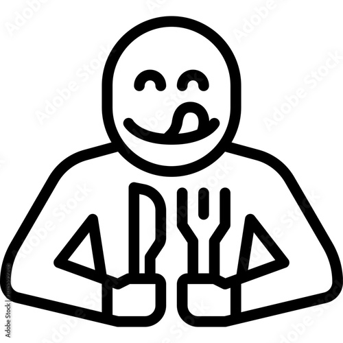 the consumer feels yummy or delicious when eating food line or outline icon