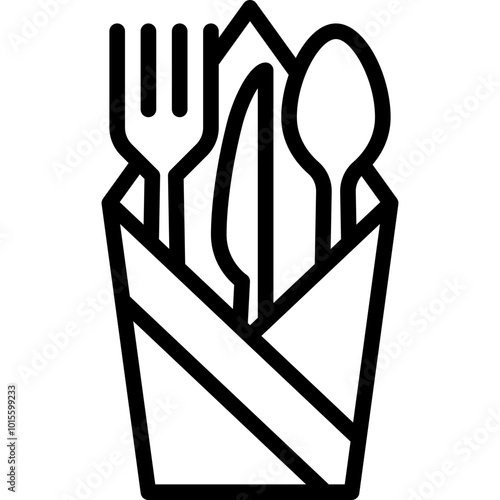 napkin wrap fork knife and spoon for meals in an eatery or restaurant line or outline icon