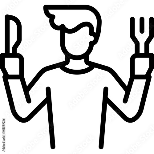 consumer man ready to eat or savor food line or outline icon