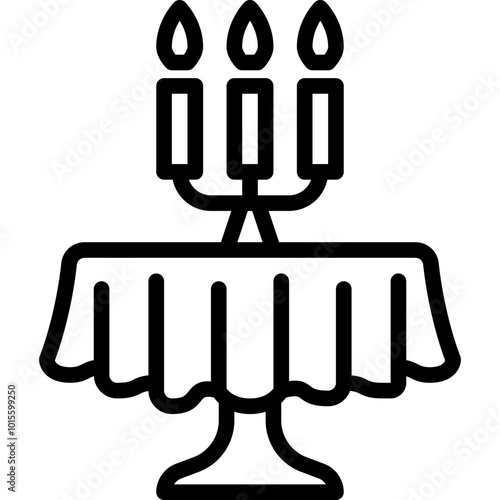 diner or dinner with round table tablecloth and candelabra in restaurant line or outline icon