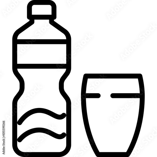purity drinking water or potable water bottle and glass line or outline icon