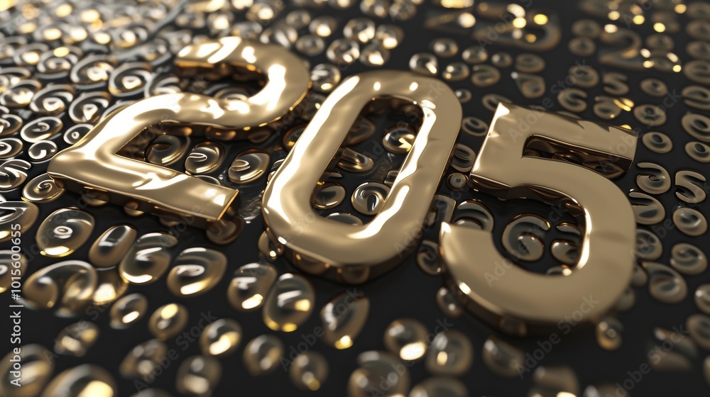 Shiny golden numbers 205 lay on a dark, textured metallic surface, evoking a futuristic and luxurious vibe. The combination of smooth surfaces and reflective materials creates a modern, high-tech feel Shiny golden numbers 205 lay on a dark, textured metallic surface, evoking a futuristic and luxurious vibe. The combination of smooth surfaces and reflective materials creates a modern, high-tech feel