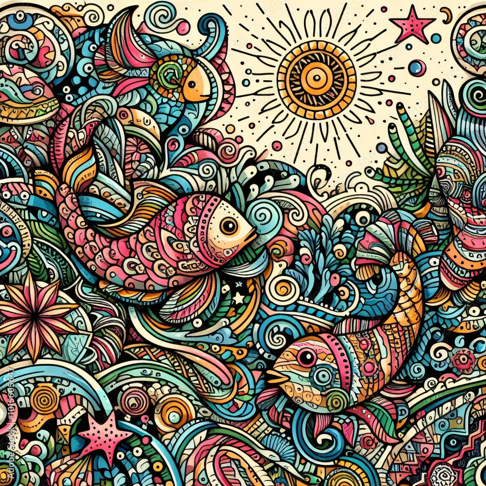 paisley pattern with ocean life paisley pattern with ocean life